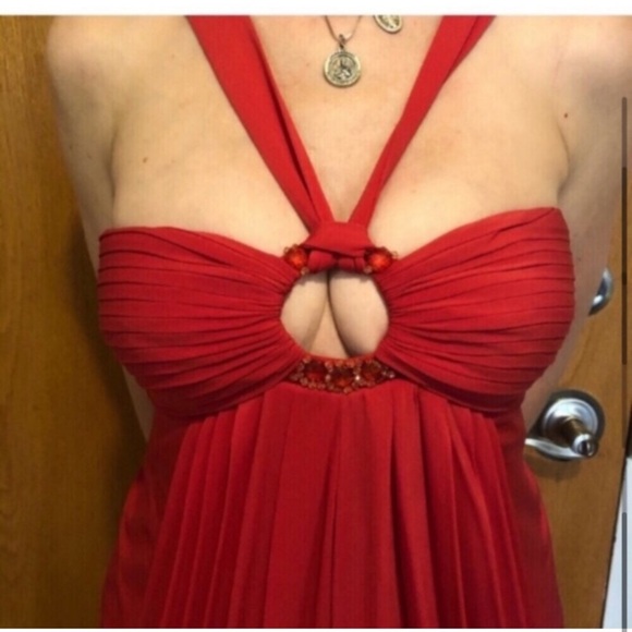 BCBGMaxAzria coral cut out bling sleeveless dress Sz S EUC - Picture 7 of 15